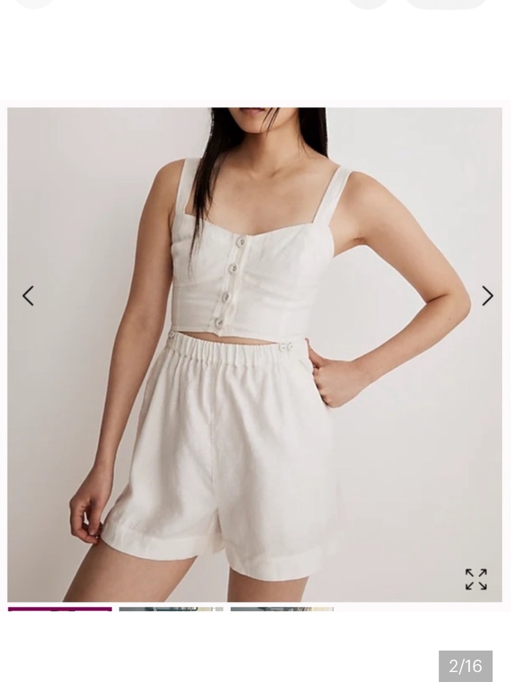 Madewell White Linen Romper - Button Front Crop Top & Matching Short Set Size 0